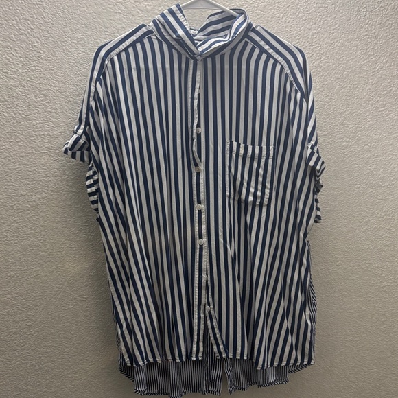 Jane and Delancey Tops - Jane and Delancey Navy and White Striped Button Down Shirt